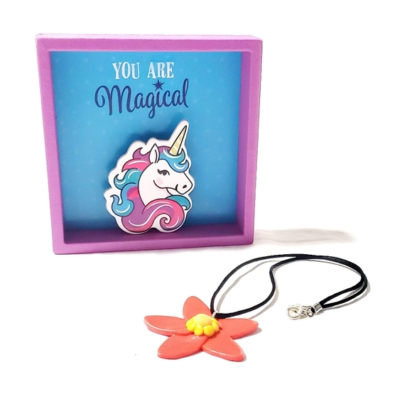 Magical Clay Flower Necklace on Black Cord